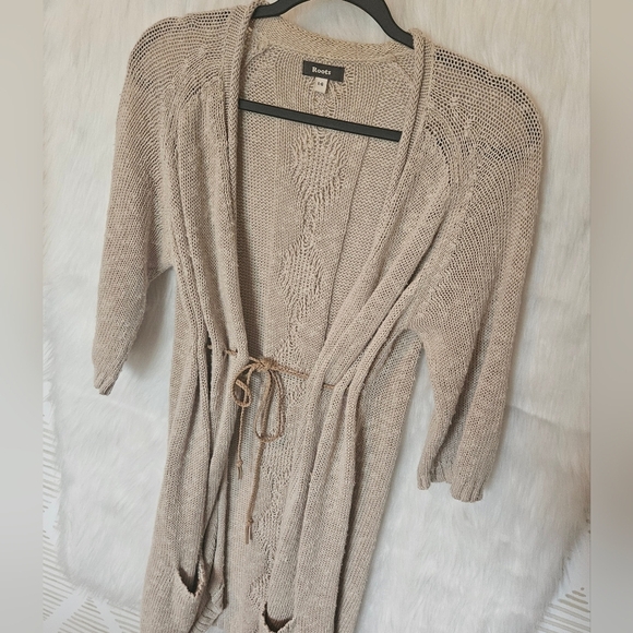 Roots Classic Knit Longline Cardigan w/ Tie Belt and Pockets - Picture 3 of 6